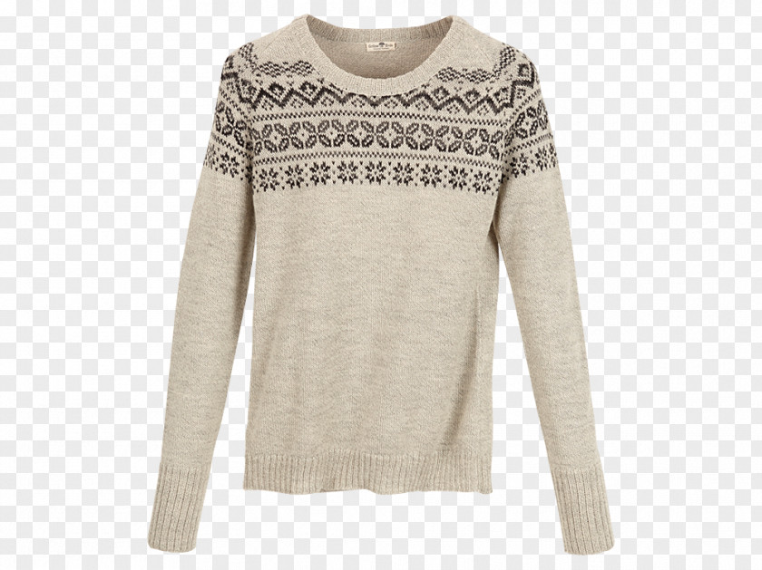 Pullover Beige Sleeve Neck Wool PNG