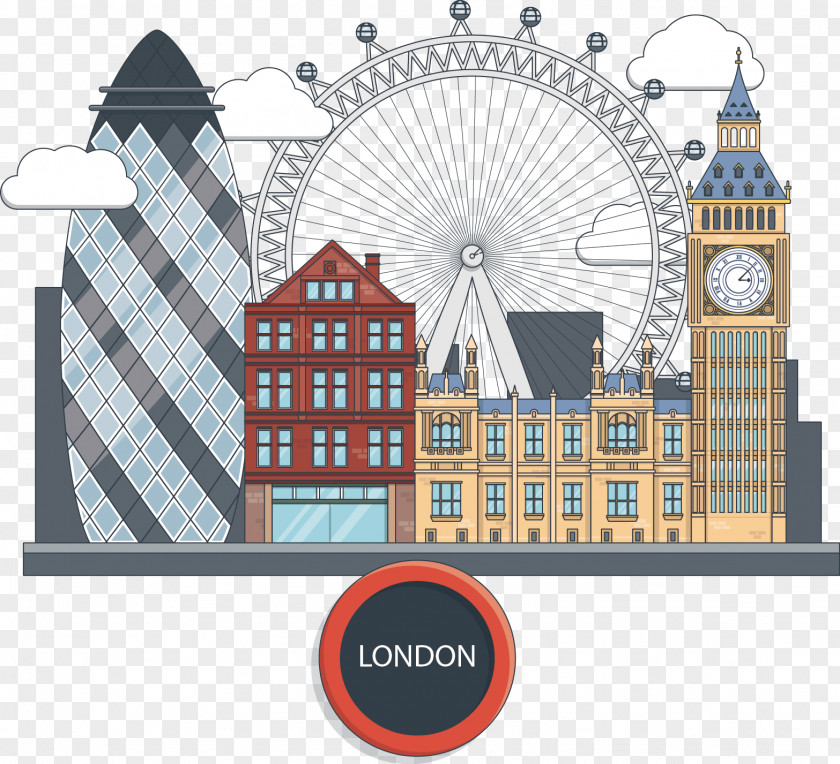 Hand-painted Building Vector London Eye Euclidean Icon PNG