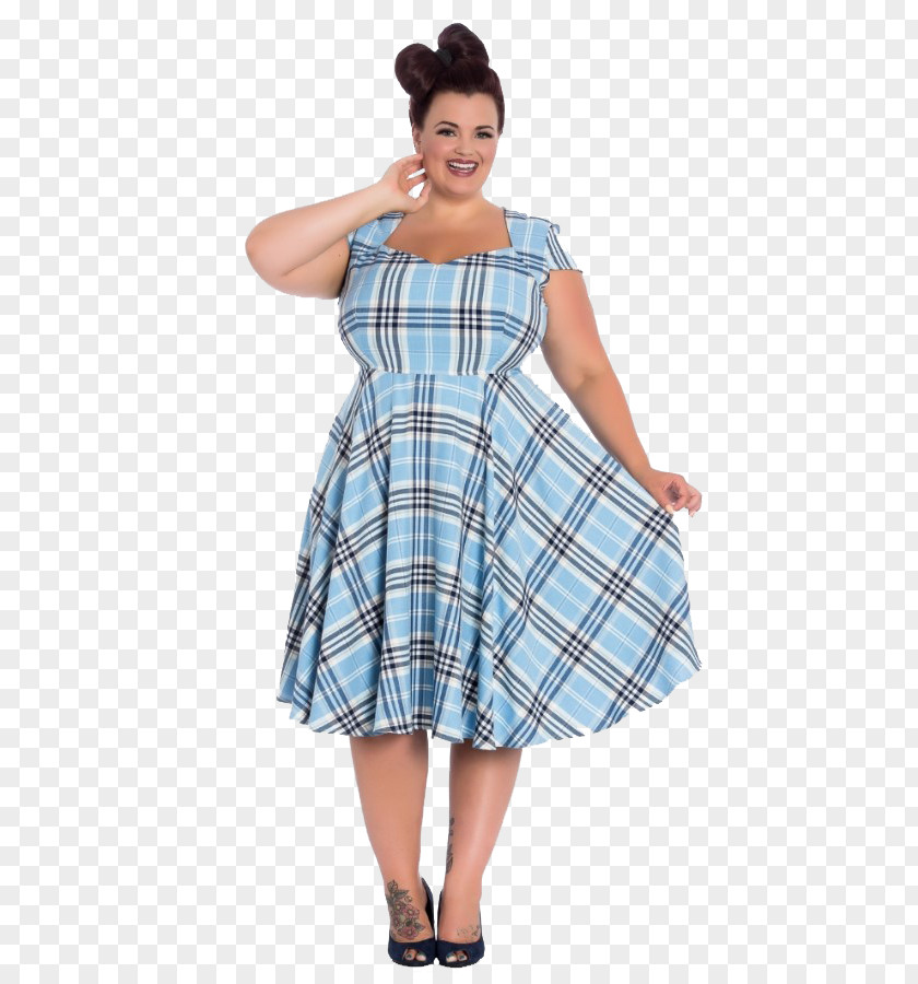 Plus Size Dress Skirt Blue Tartan Fashion PNG