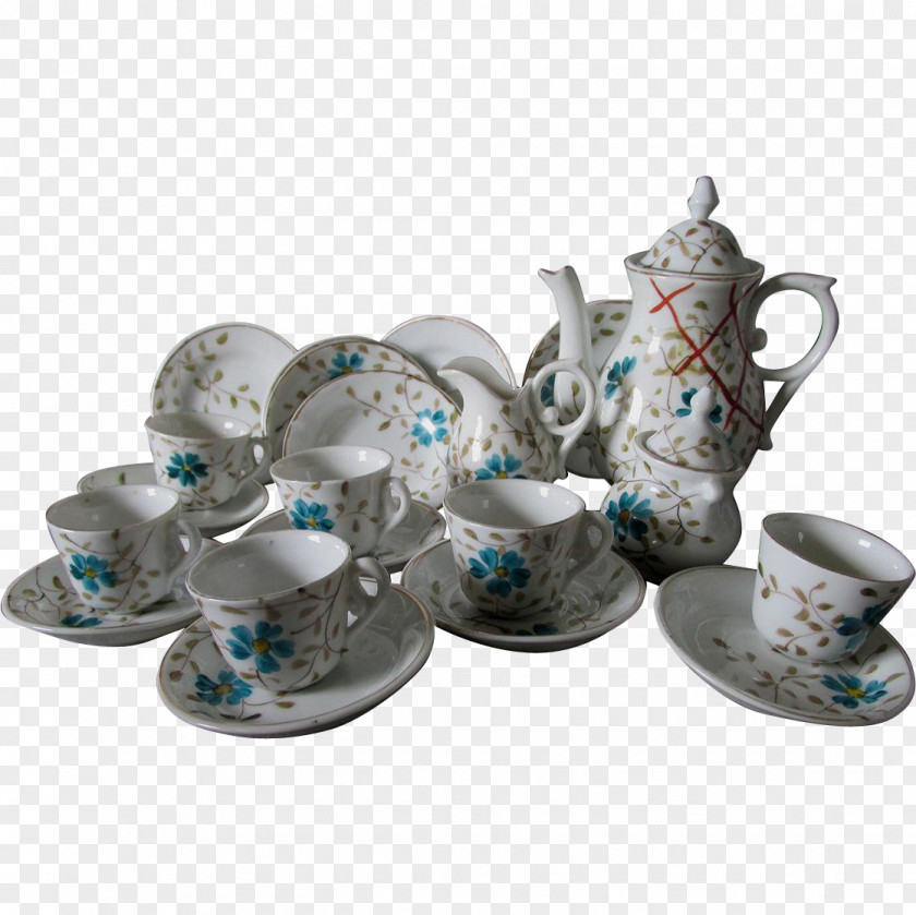 Hand Painted Teapot Coffee Cup Saucer Porcelain Tableware PNG
