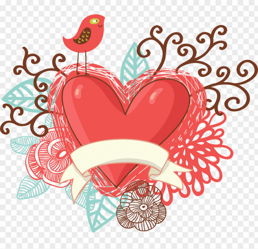 Vector Heart-shaped Bird Flower Color PNG