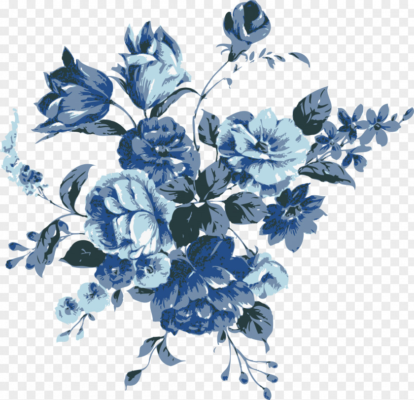 Floral Vintage Flower Blue Clip Art PNG