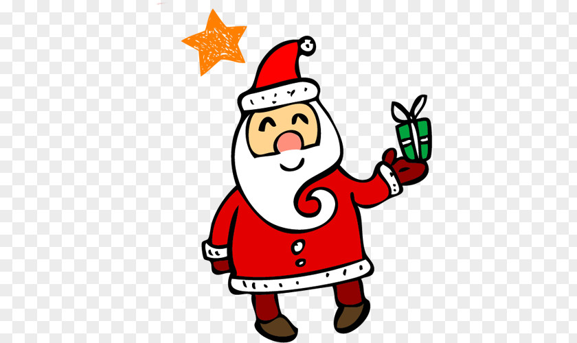 Cartoon Santa Claus Holding A Gift Christmas Wallpaper PNG