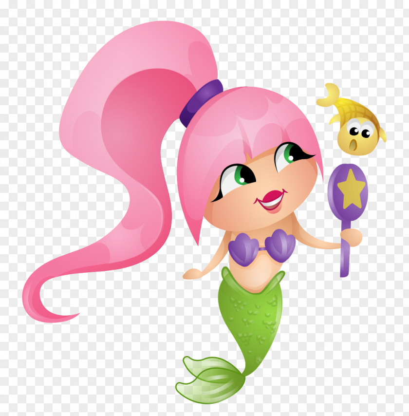 Hand-painted Cartoon Mermaid Purple Hair Kids Mobile Game Android PNG