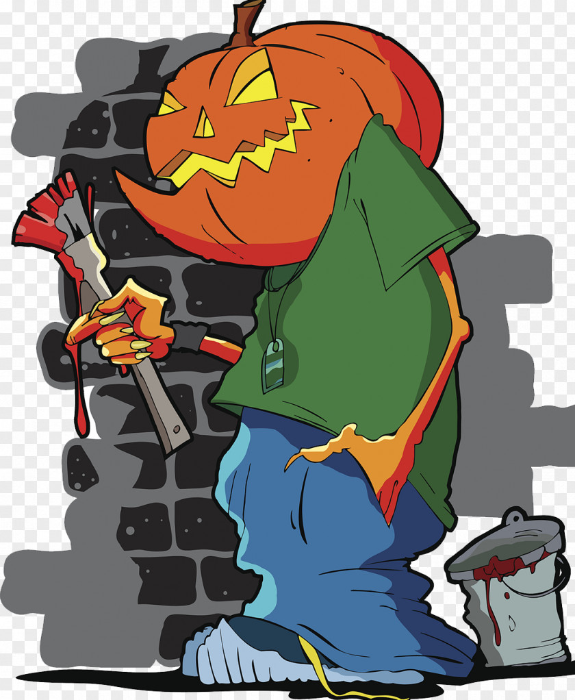 Halloween Cartoon Pumpkin Head Jack Skellington Graffiti Drawing Illustration PNG