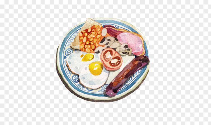 Nutritious Breakfast With Hand Painting Material Picture Full Fried Egg Sausage Hash Browns PNG