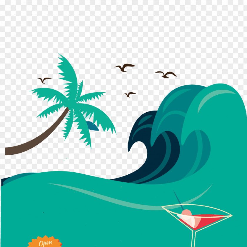 Vector Waves And Tree Wind Wave Poster Summer Illustration PNG