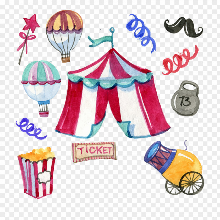 Watercolor Circus Elements Painting Graphic Design PNG
