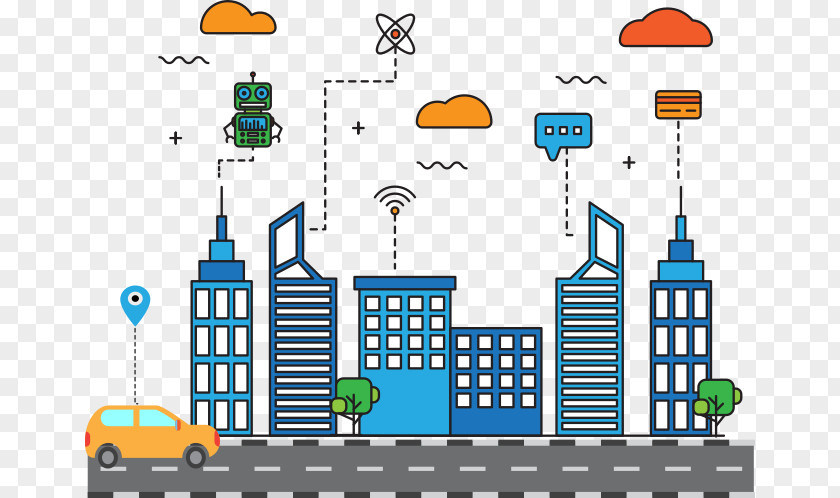 City Illustration Internet Of Things Artificial Intelligence Science Data Research PNG