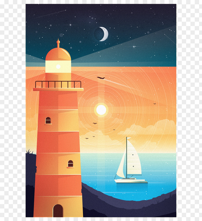 Sailing Lighthouse Illustration PNG