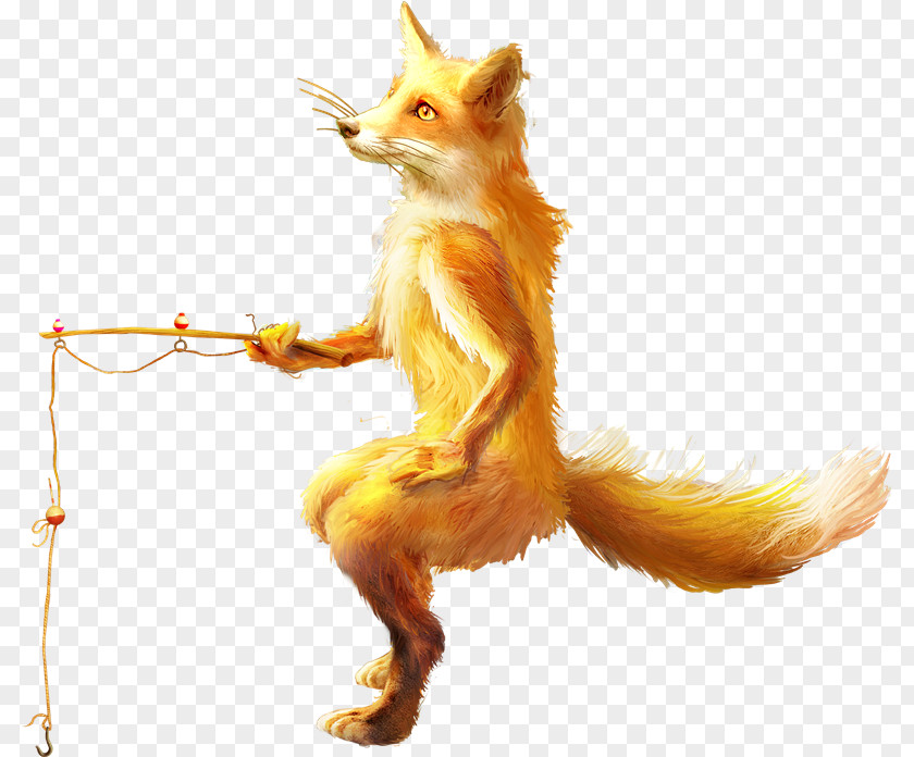 Zorro Red Fox Fishing Cartoon PNG