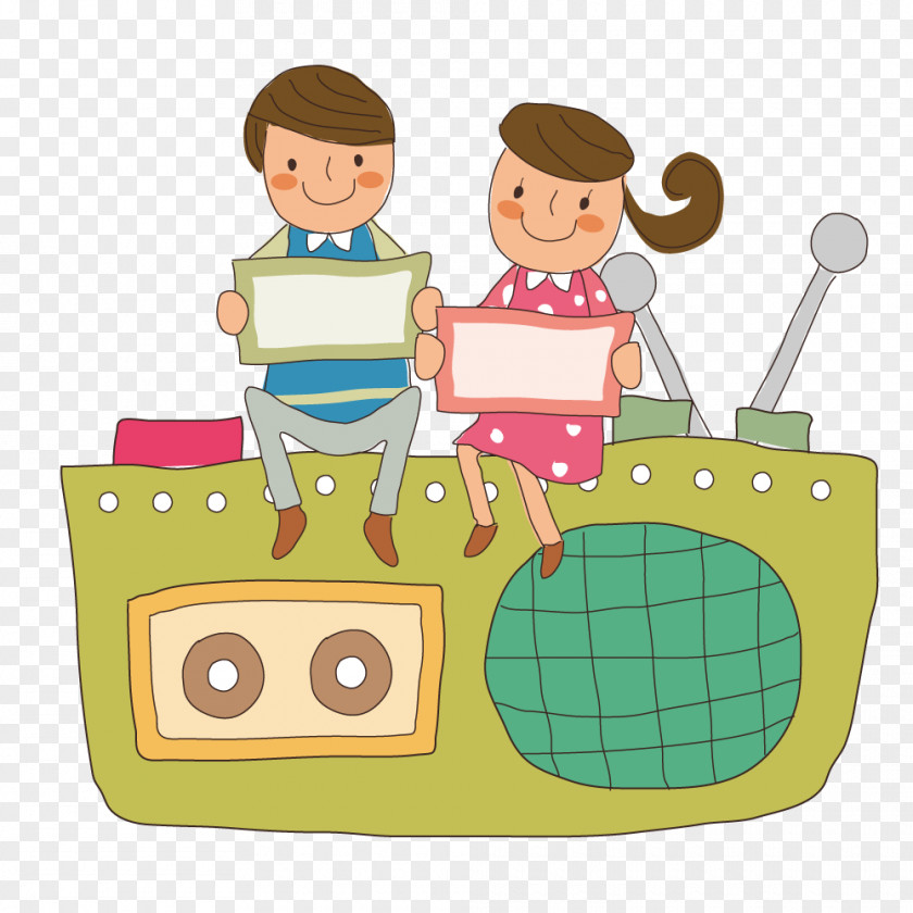 Couple On The Radio Illustration PNG