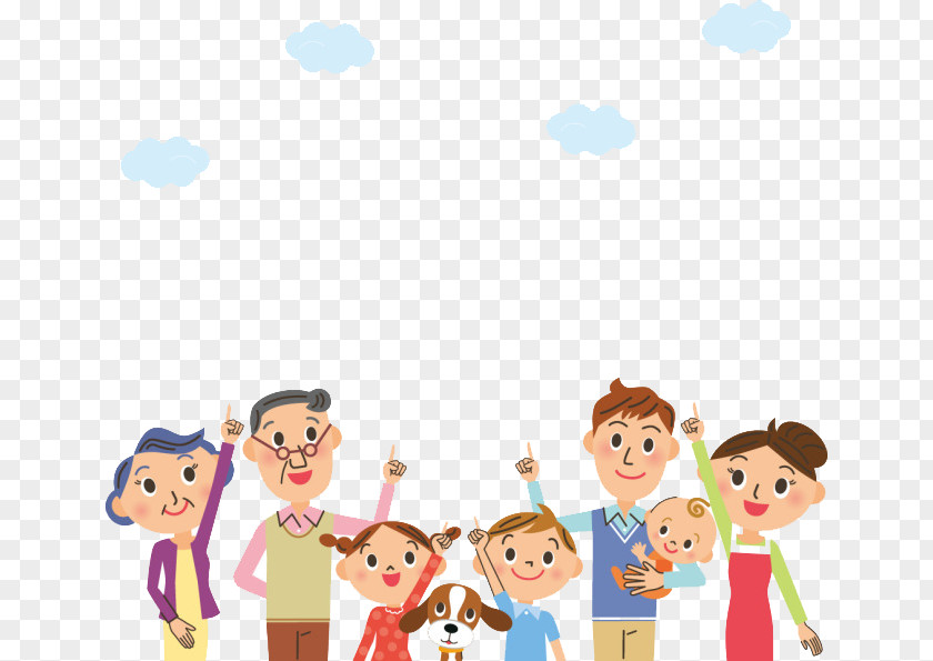 Pointing To The Sky Cartoon Character Family Illustration PNG