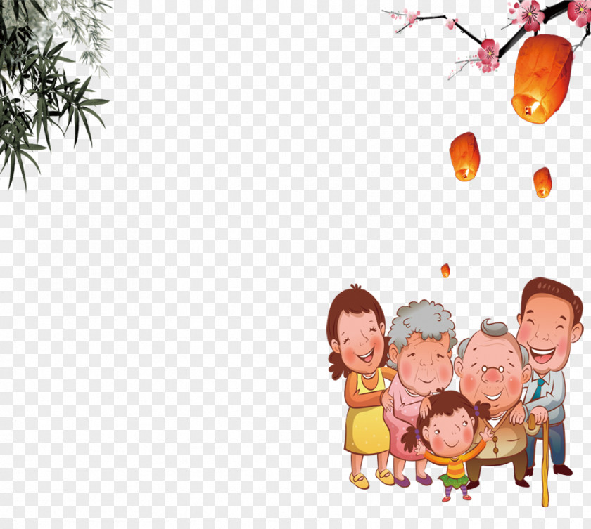 A Happy Cartoon Family Sticker Illustration PNG