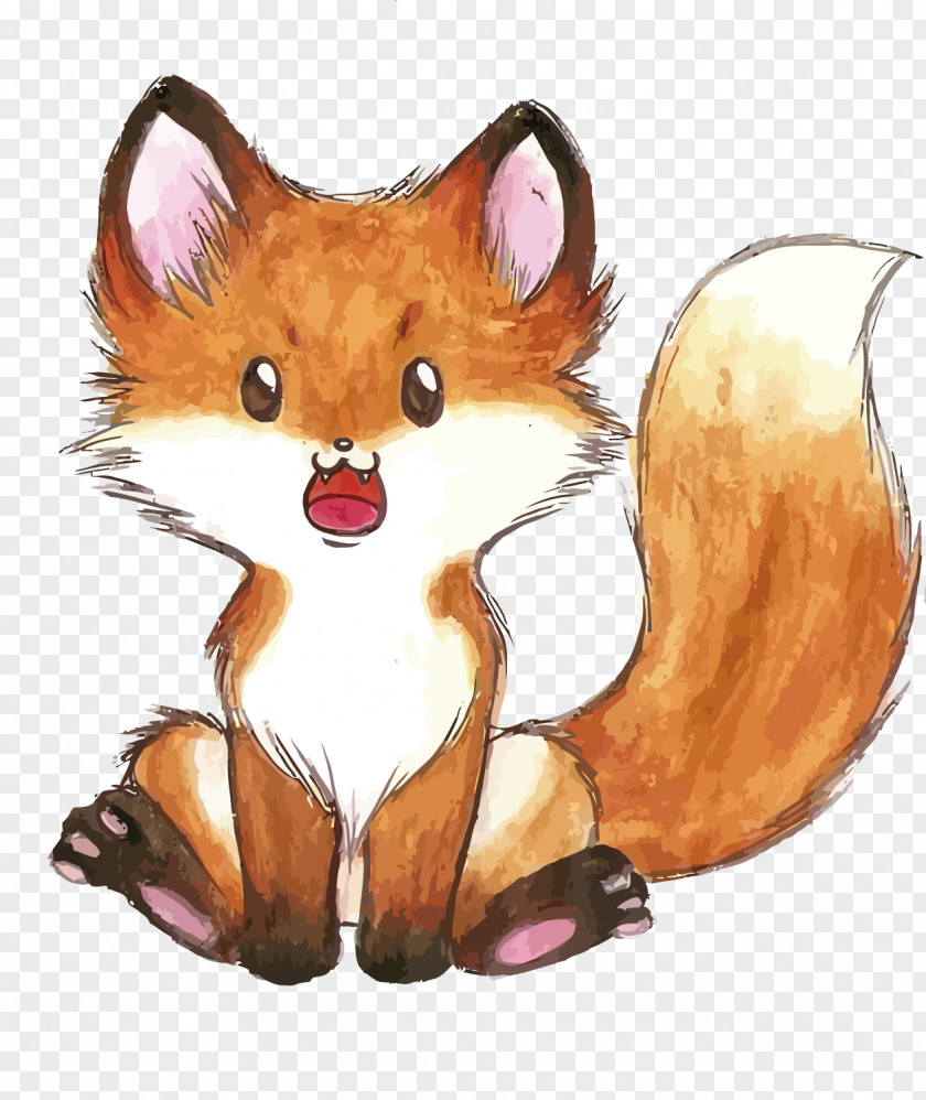 Fox Drawing Cute Watercolor Painting Art Image PNG