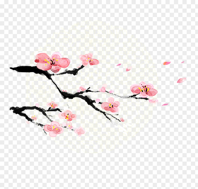 Plum Flower Blossom Ink Wash Painting Download PNG