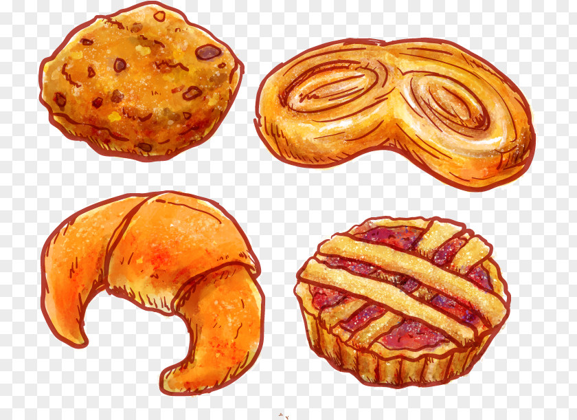 Vector Painted Bread Croissants Danish Pastry Croissant Bakery Portuguese Sweet PNG
