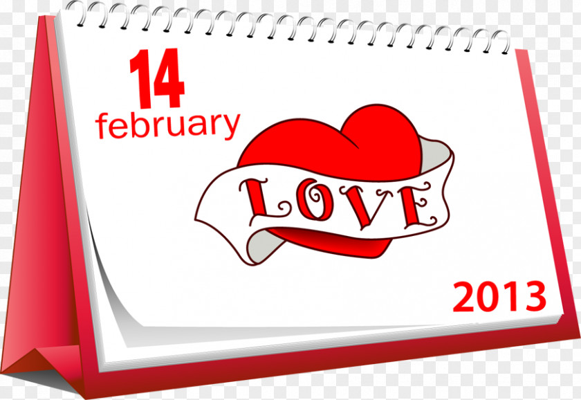 Festive Desk Calendar 14 February Valentine's Day Clip Art PNG