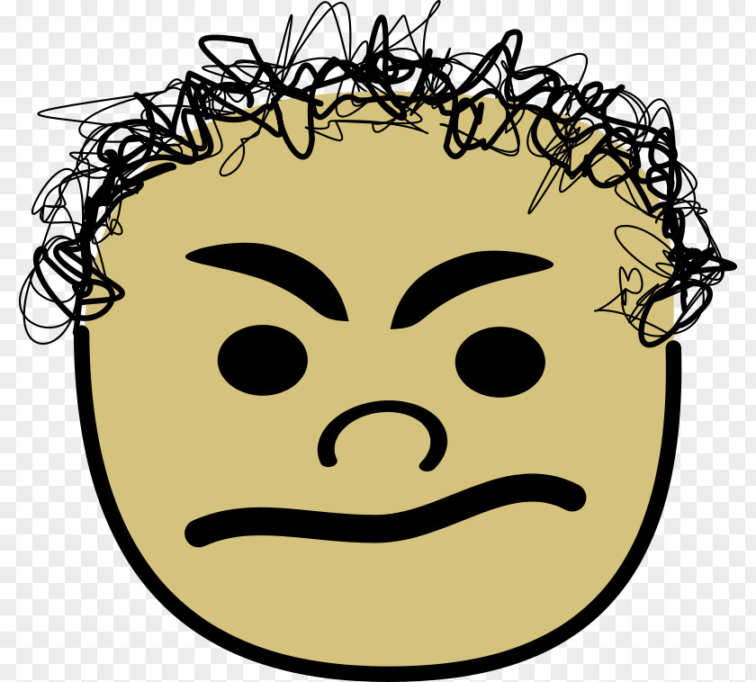 Curly Hair Angry Boy Head Face Smiley Clip Art PNG