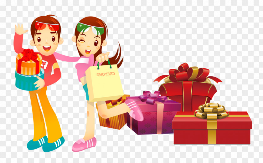 Cartoon Shopping Men And Women Illustration PNG