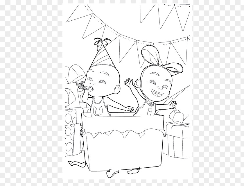 Upin Ipin Coloring Book Line Art Drawing Cartoon Illustration PNG