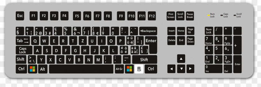 Computer Keyboard Numeric Keypads Space Bar Layout QWERTZ PNG