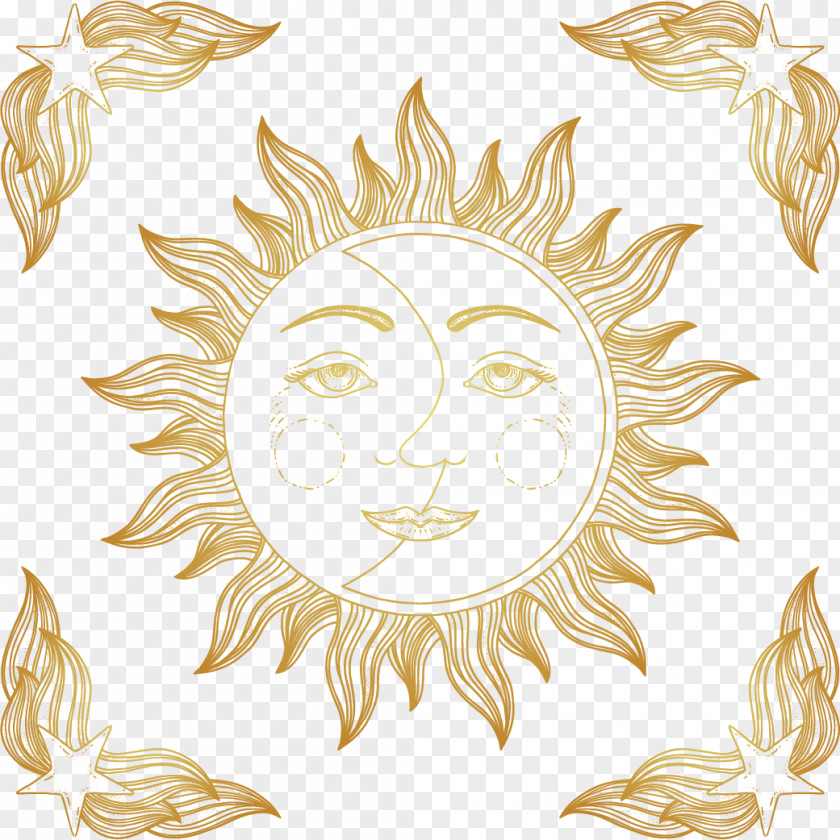 Vector Painted Golden Sun Euclidean PNG
