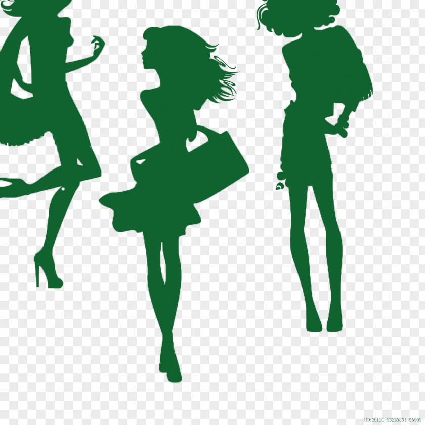 Three Green Woman Decoration Silhouettes Black And White Cartoon Illustration PNG