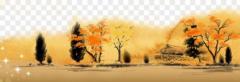 Ink Lake Decoration Free To Pull Material Landscape Painting PNG