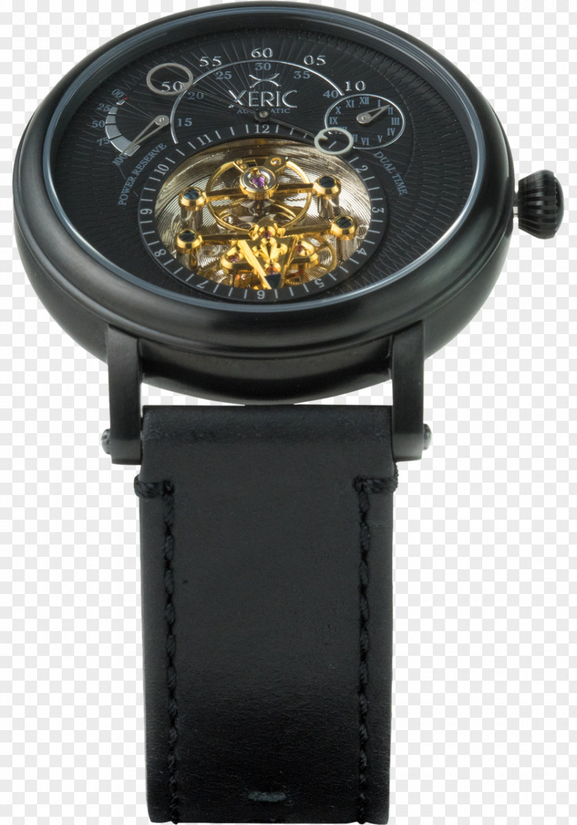 Watch Automatic Strap Skeleton Black Leather PNG