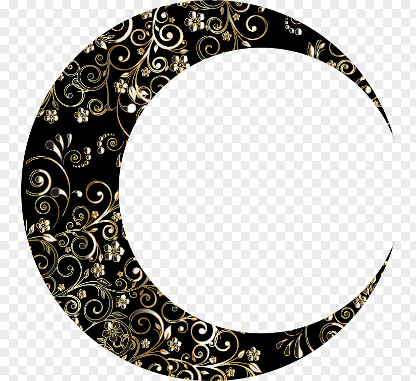 Gold Floral Moon Lunar Phase Clip Art PNG