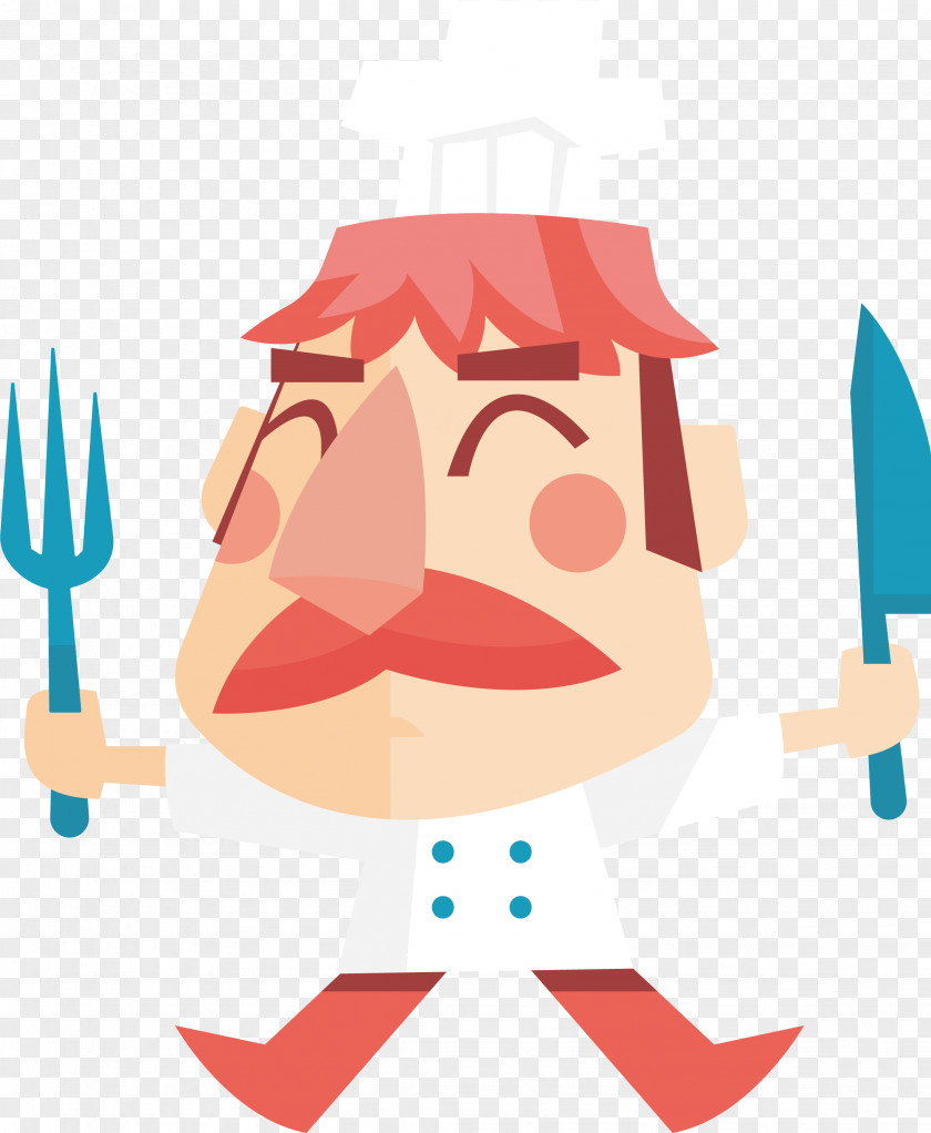 The Chef Holding Knife And Fork Cook Cartoon Illustration PNG