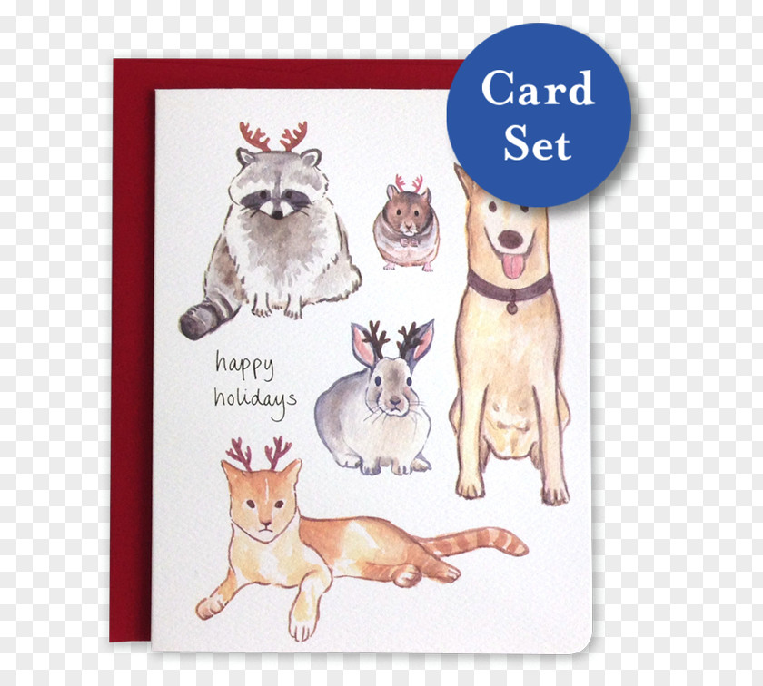 Festive Greeting Card Kitten Deer Dog Puppy Cat PNG