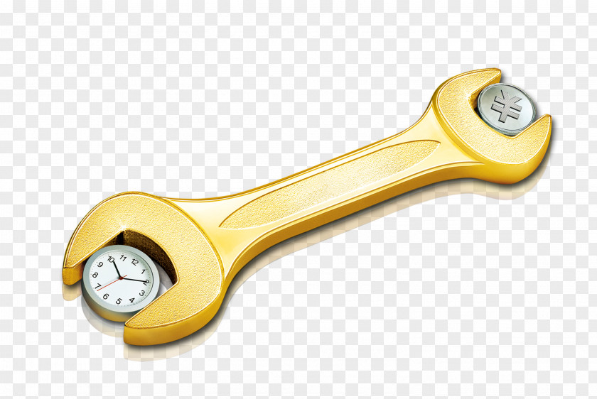 Golden Gold Wrench On The Money And Time Gratis Clip Art PNG