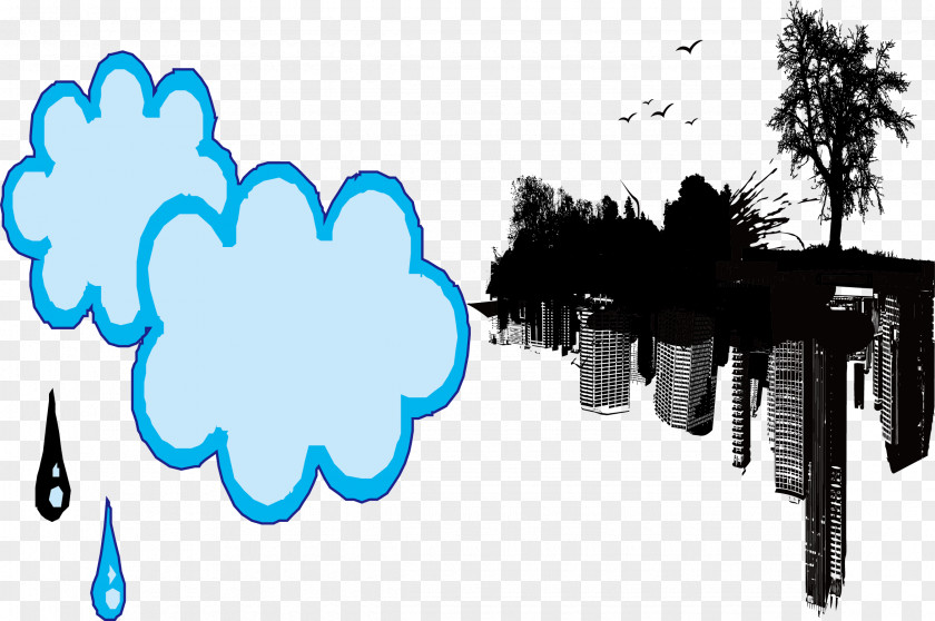 Clouds And Raindrops City Landscape PNG