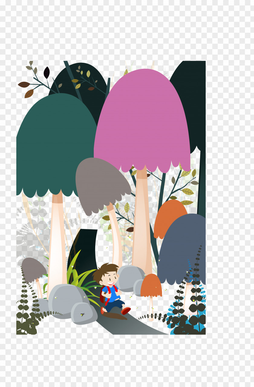 Painted Cartoon Mushrooms Download PNG
