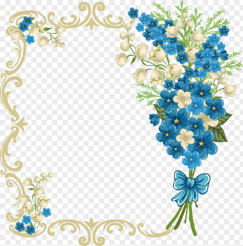 Blue Floral Cut Flowers Picture Frames Design Floristry PNG