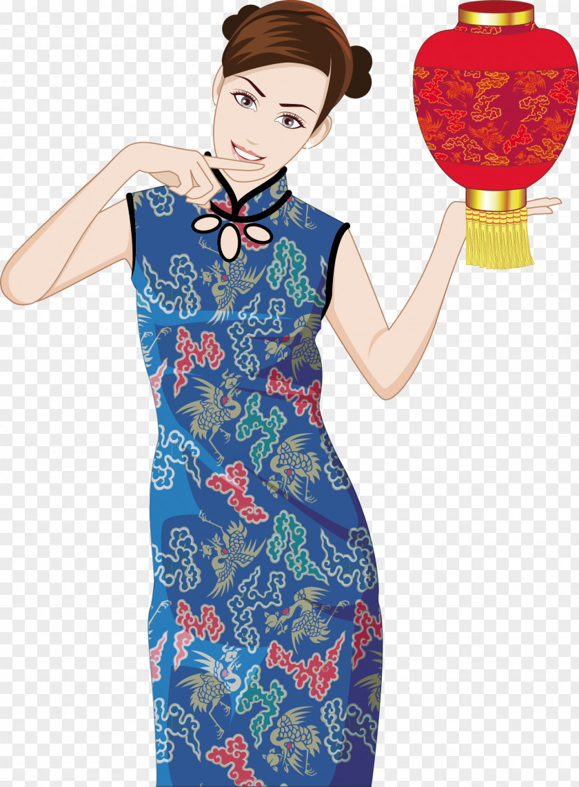 Chinese Wind Model Cheongsam 0 Button PNG
