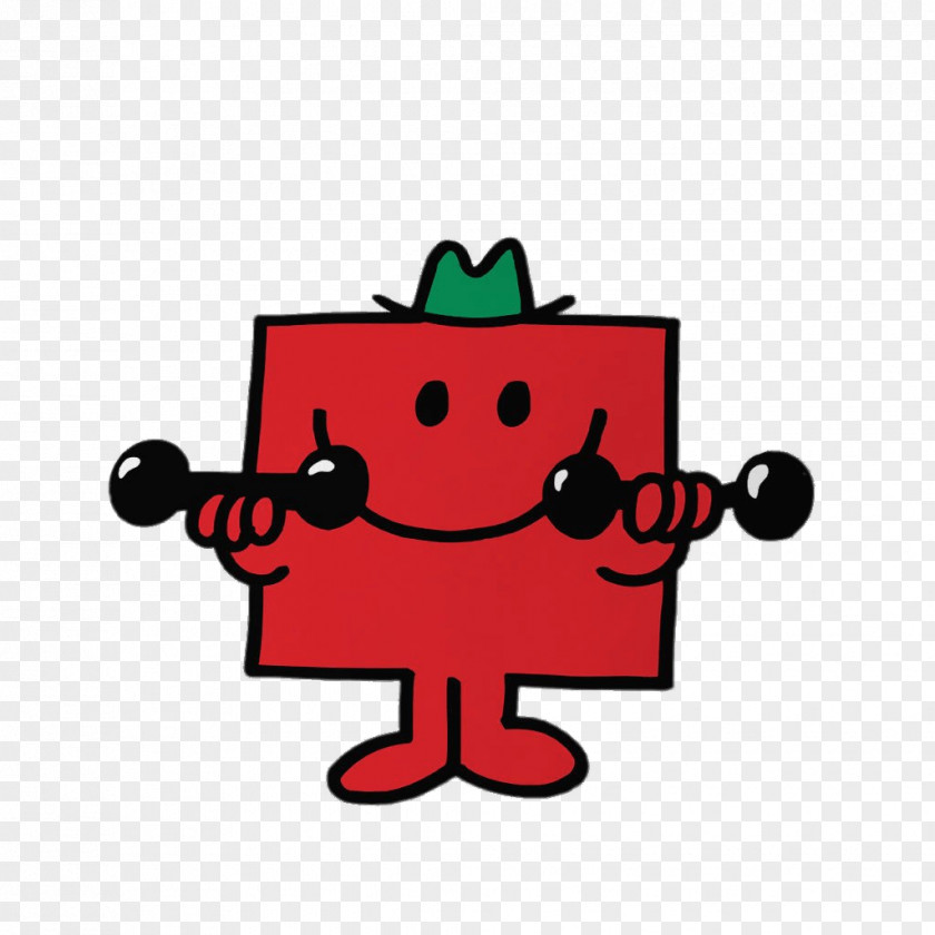Mr. Strong PNG Strong, red square illustration holding dumbbells clipart PNG