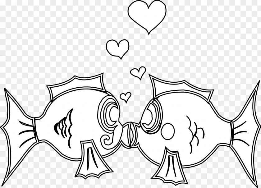 Fish Love Cliparts Black And White Line Art Coloring Book Clip PNG