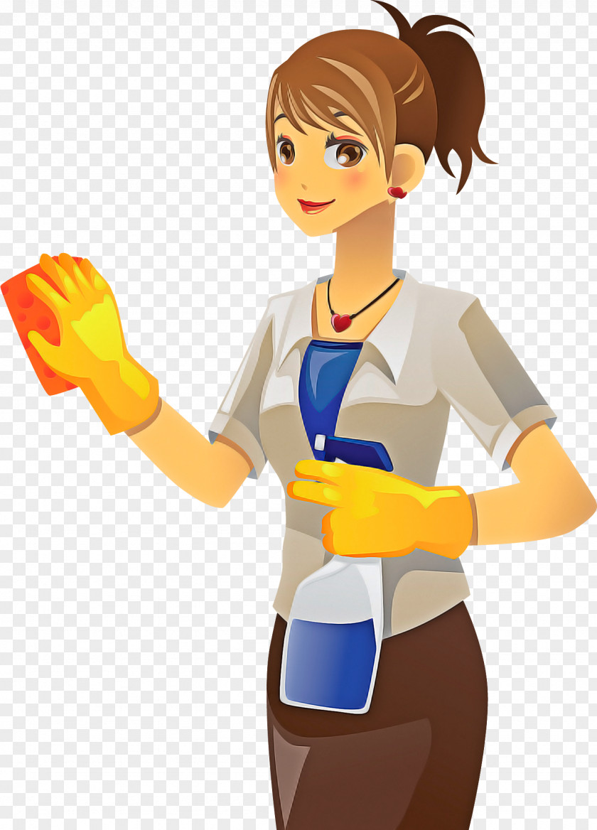 Cartoon Housekeeper Gesture Brown Hair PNG