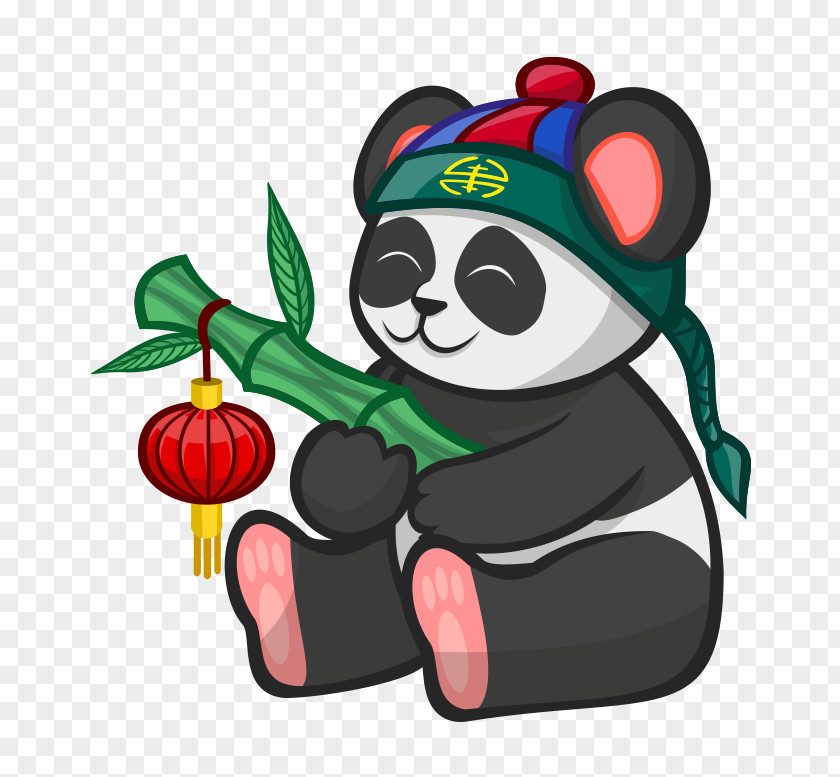 Hand-painted Cartoon Panda Playing Bamboo Hat Can Love Giant Red Drawing PNG