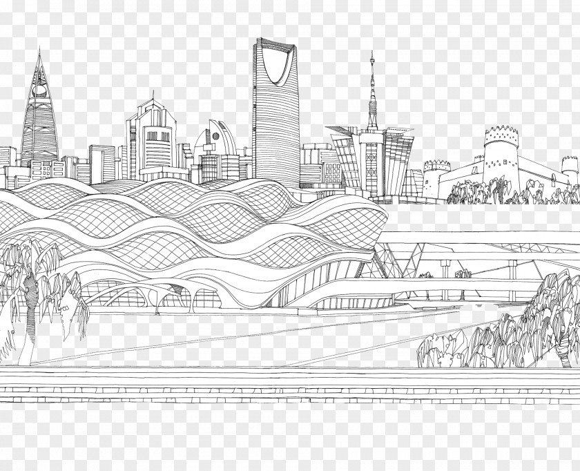 Riyadh Cityscape Skyline Drawing Sketch PNG