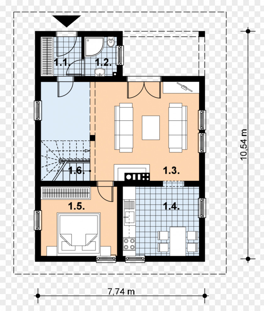 House Floor Plan Gable Roof Terrace PNG