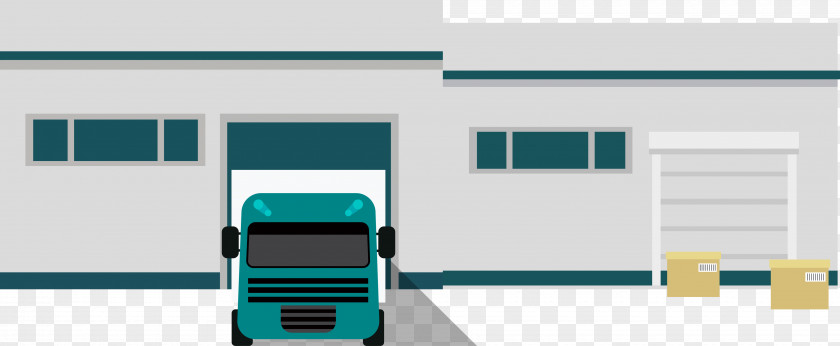 Cartoon Warehouse Building And Truck Adobe Illustrator PNG