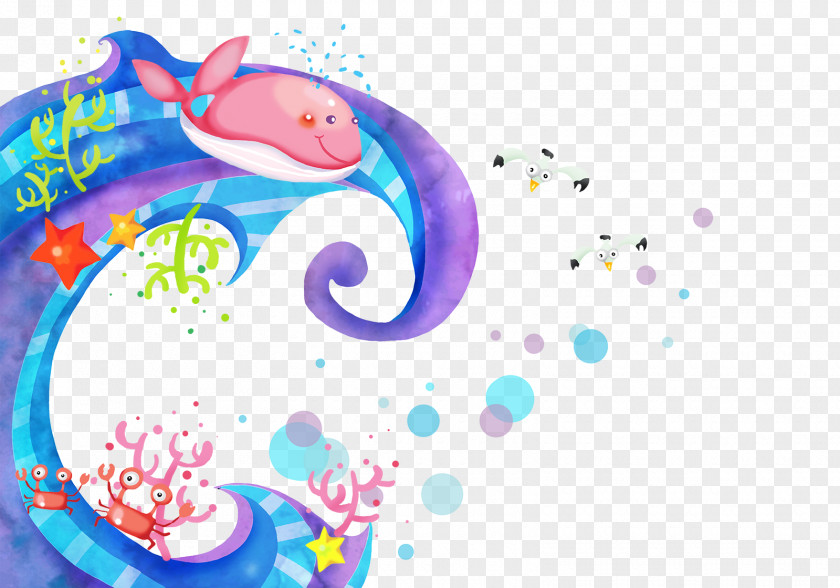 Cartoon Hand-drawn Animation Background Sea Whale Marine Biology PNG