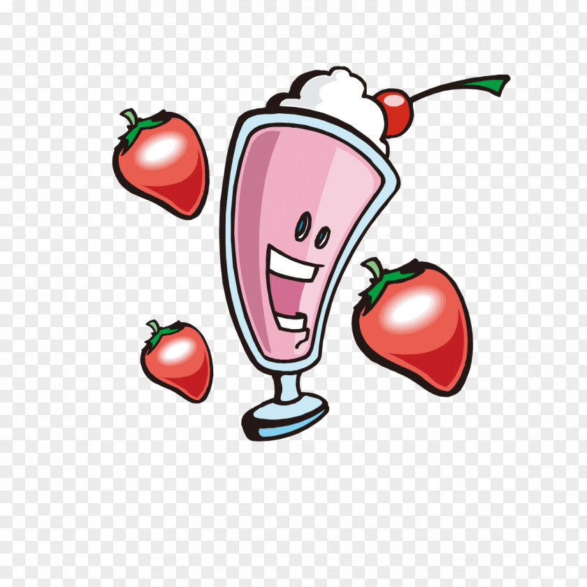 Hand-painted Strawberry Ice Cream Pattern Milkshake Smoothie PNG
