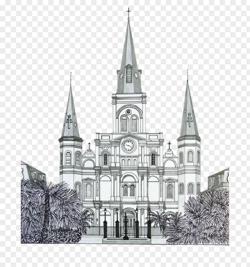 Turret Synagogue Watercolor Drawing PNG