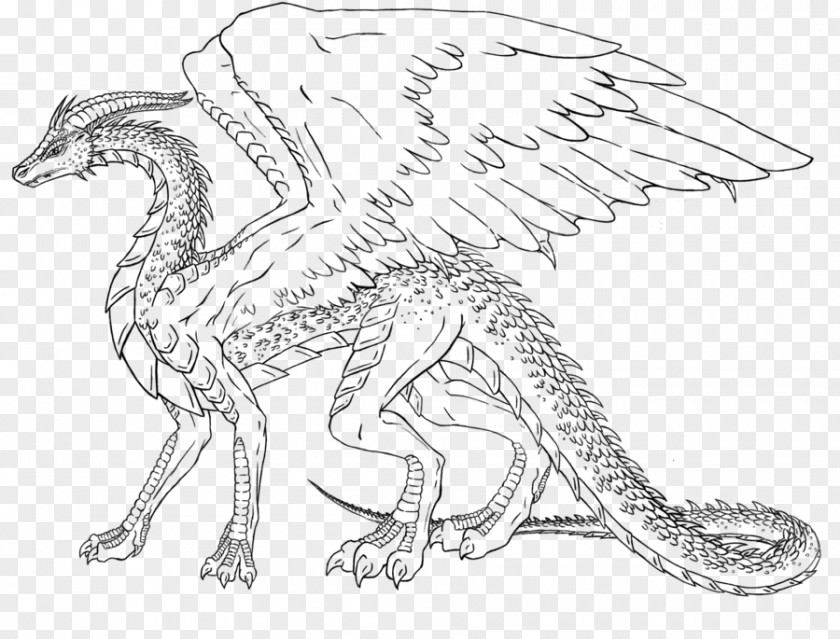 Ink Dragon Line Art Velociraptor Drawing Wildlife Fauna PNG