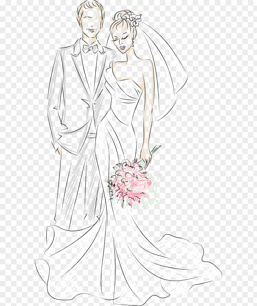 Vector Hand-painted Bride And Groom Character Cartoon Clip Art PNG